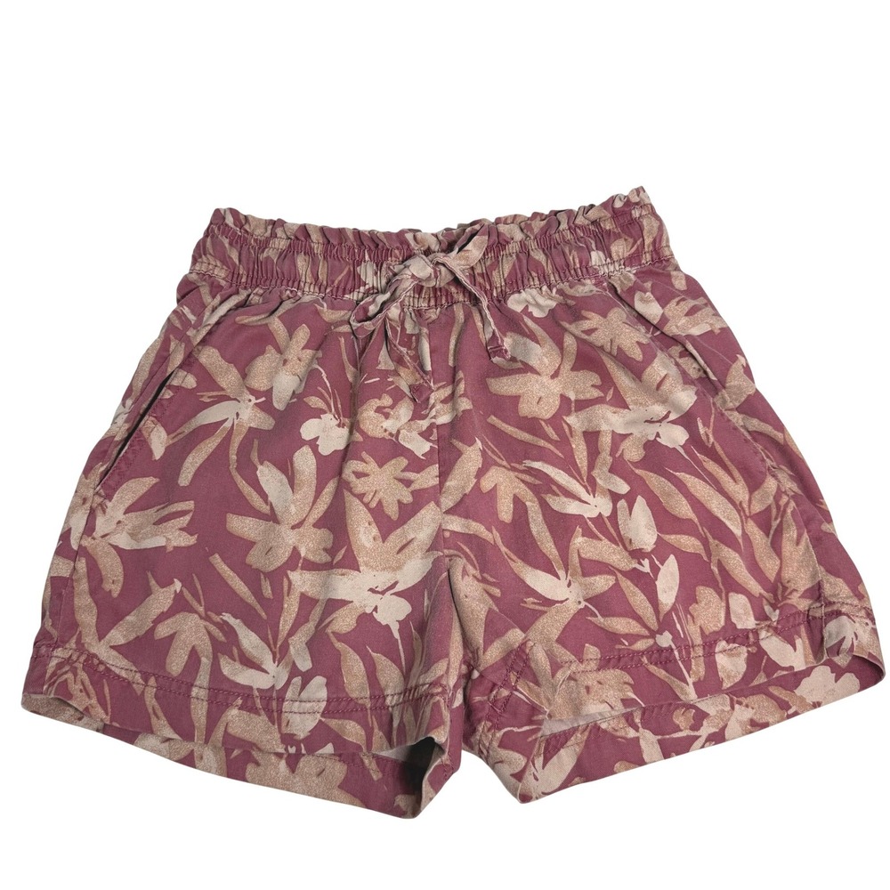 Cynthia Rowley Floral Lyocell Pull On Shorts Pink Tropical Paperbag Waist XS